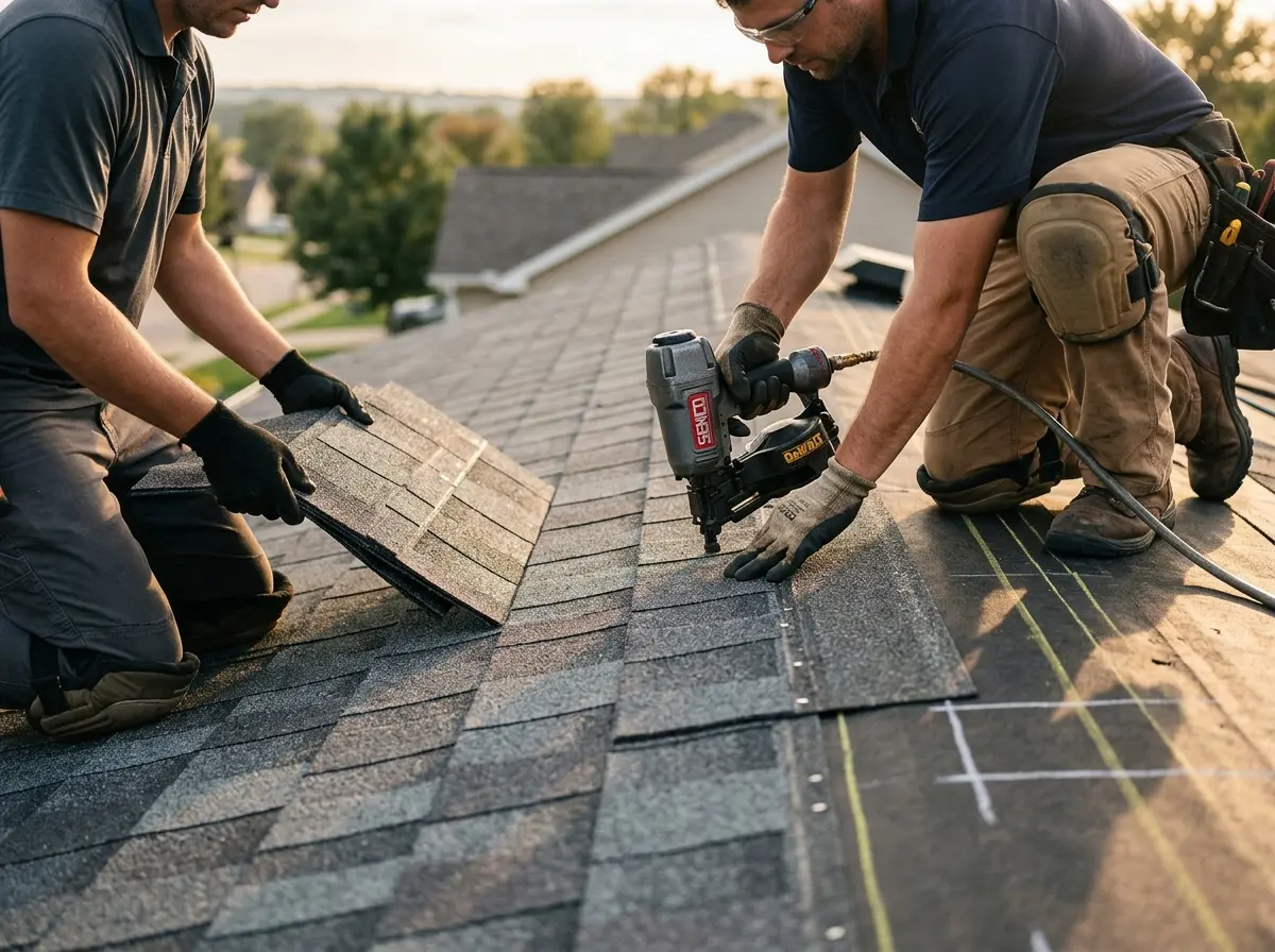 Professional roofer working on a residential roof in West Park